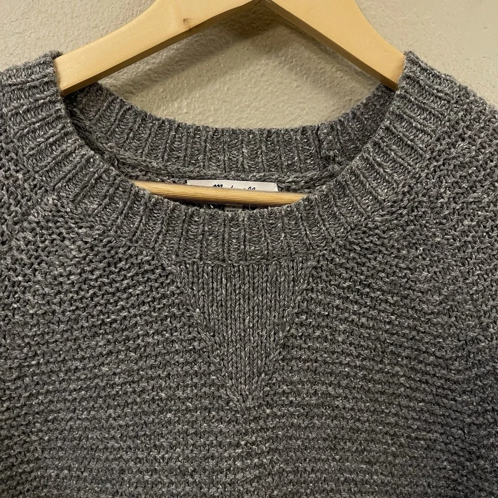 Madewell Knit Trumpet Sleeve Crew Sweater Oversized Gray Cozy Capsule Basic Sz S